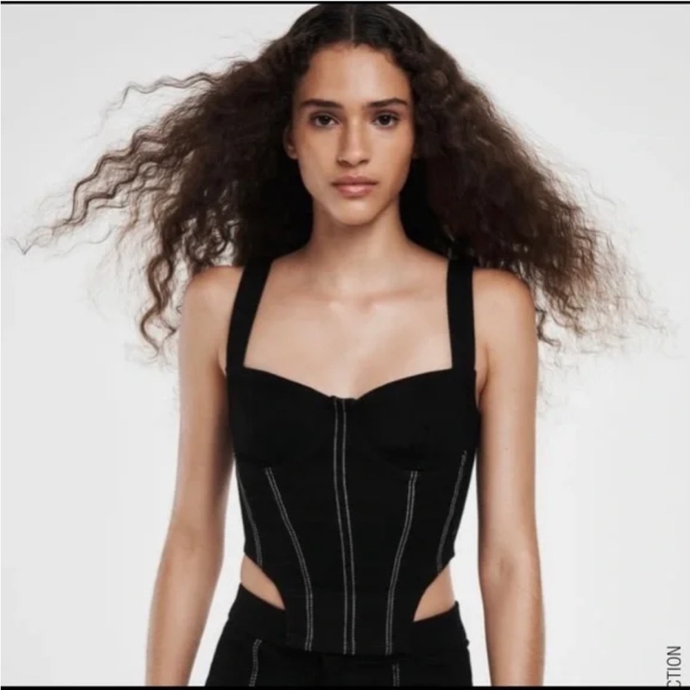 Zara Black Top with White Stitching